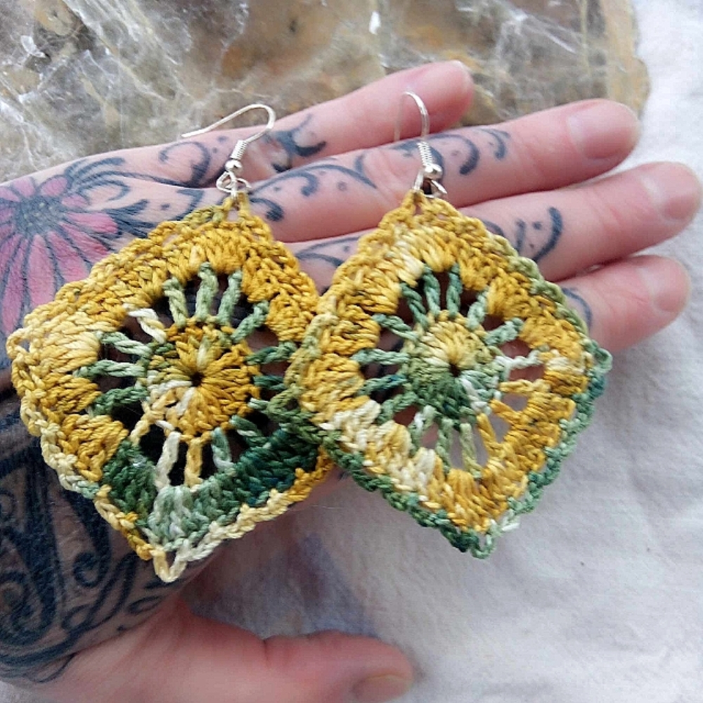 ❤ Artisan Handmade Crocheted Large + Light Boho Earrings ~ Ooak Found Treasure!